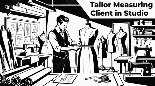 tailor measuring a client in a fashion studio representing custom clothing personal style and professional tailoring services
