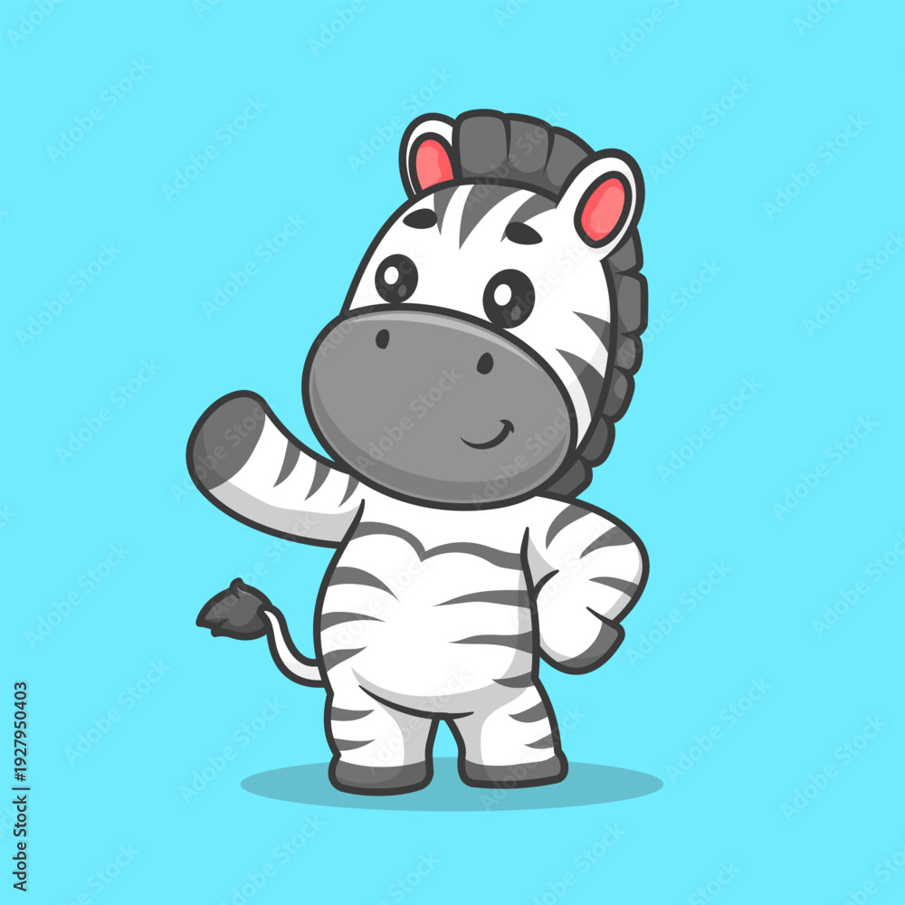Fototapeta premium Cute Zebra Waving Hand Cartoon 