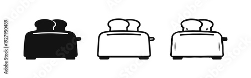 Toaster with Bread Slices Icon Set for Breakfast and Kitchen Appliances