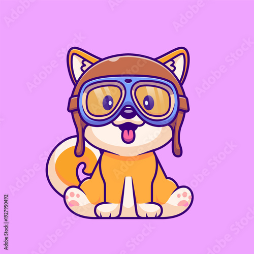 Cute Shiba Inu Dog Pilot Helmet Cartoon