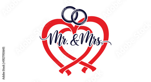 Elegant Mr. & Mrs. Wedding Rings Heart Design Vector for Marriage Celebration
