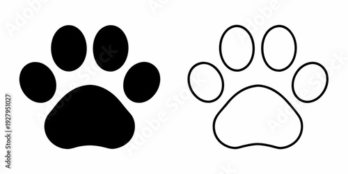Two contrasting paw prints a solid black and a white outline