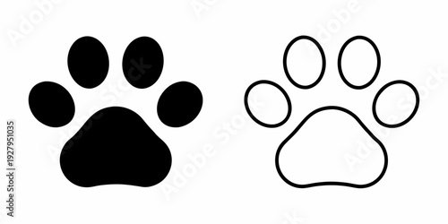 Two contrasting dog paw prints one solid one outlined in black