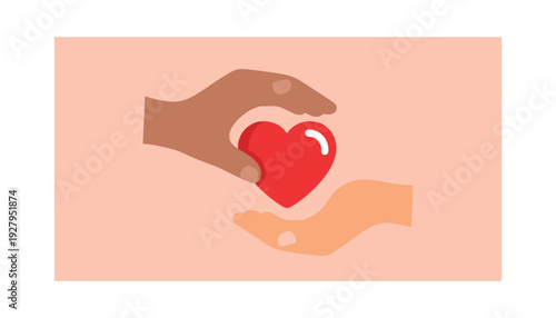 Diverse hands holding red heart symbolizing love and support
