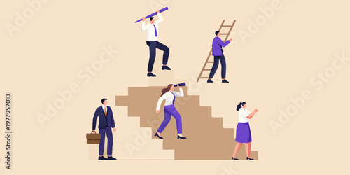 People climbing stairs symbolizing ambition and career advancement