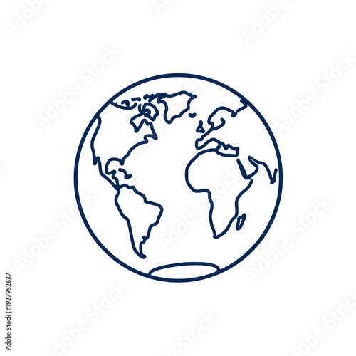 blue outline earth globe icon with continents on transparent background, with copy space for global business websites, travel blogs and ecology presentations