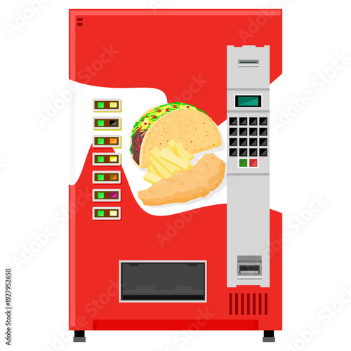 Modern Automated Vending Machine Fast Food Snack Meal Color Cartoon Icon Illustration Vector