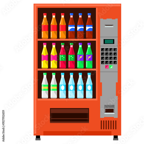 Modern Automated Fizzy Soda Pop Beverage Drink Vending Machine Color Cartoon Icon Illustration Vector