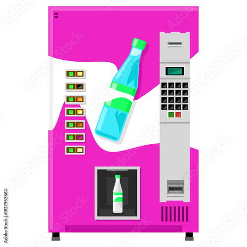 Modern Automated Fizzy Soda Pop Beverage Drink Vending Machine Color Cartoon Icon Illustration Vector