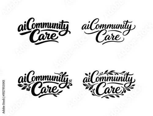 aiCommunity Care. Set lettering. 4 harmonious lettering variations of the same emblematic concept, each with