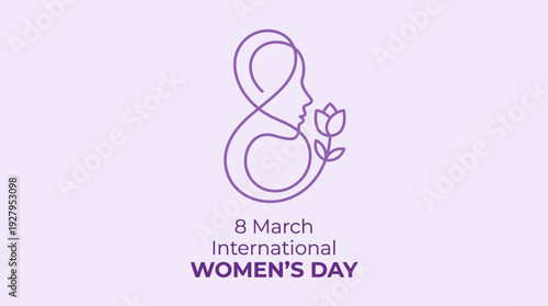 International Women’s Day Floral Vector – Elegant Line Art of Woman with Tulip in Number 8 Design for Feminine Empowerment, Equality, and Celebration Graphics