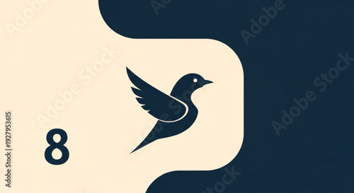 Minimalist bird in flight with number eight