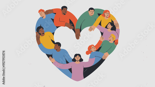 Diverse group of people forming a heart shape with their arms in a symbol of love and unity and support