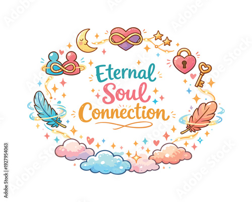 Eternal Soul Connection. Hand drawn illustration of Eternal Soul Connection. linked souls icons, infinity