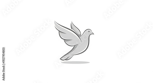 Peaceful white dove in mid flight with outstretched wings