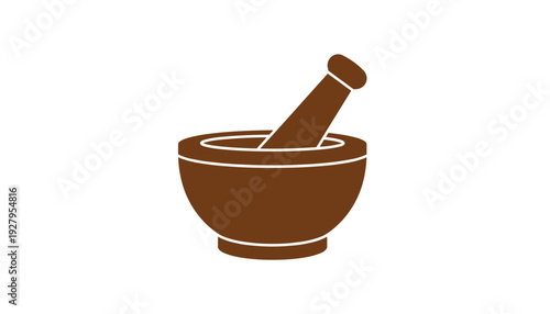 Brown mortar and pestle for mixing and crushing ingredients