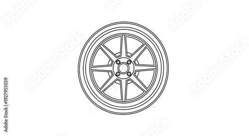 Black and White Car Wheel Illustration.