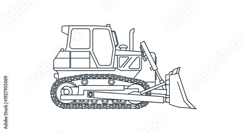 Black and White Bulldozer Illustration 1.