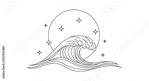 Black and White Wave Illustration.