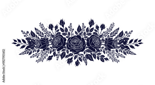 Elegant Vintage Rose Floral Bouquet Vector Design Botanical Illustration Classic Decorative Arrangement Leaves