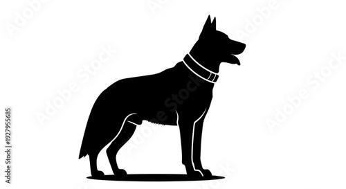 Black Dog Silhouette Standing Alert.