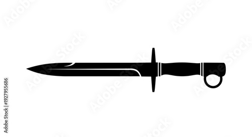 Black Combat Knife Silhouette Illustration.