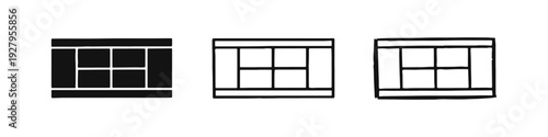 Tennis Court Layout Icon Set - Sport Ground Diagram in Various Styles