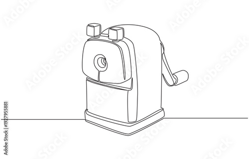 Continuous one line drawing of hand rolling pencil sharpener, single line art.