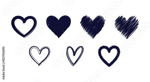 Artistic Hand Drawn Brush Stroke Heart Shapes Doodle Scribble Outline Vector Graphics Love