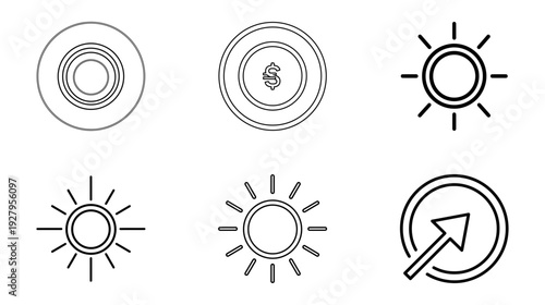 Illustration of Sun icons set with arrow refresh symbol