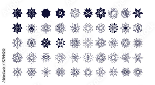 Elegant Abstract Floral Geometric Mandala Vector Icon Set Decorative Star Ornaments Collection