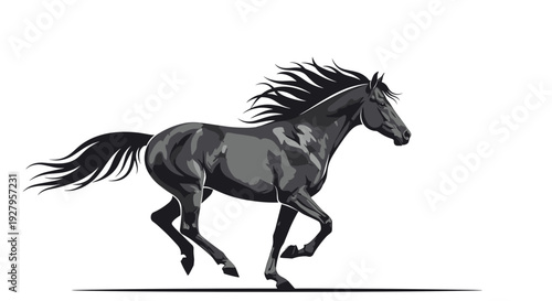 Black and White Running Horse Illustration.