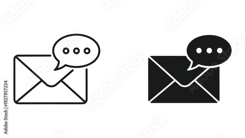 Email Message Icon Set: Line Art and Solid Fill for Communication and Messaging Concepts