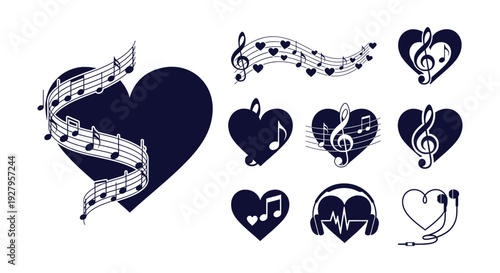 Heart Music Notes Love Melody Vector Collection Treble Clef Sound Rhythm Icons