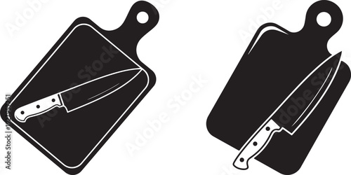 Cutting board and knife vector icon. kitchen cooking symbol for preparing meal. sharp knife and wooden board kitchenware set