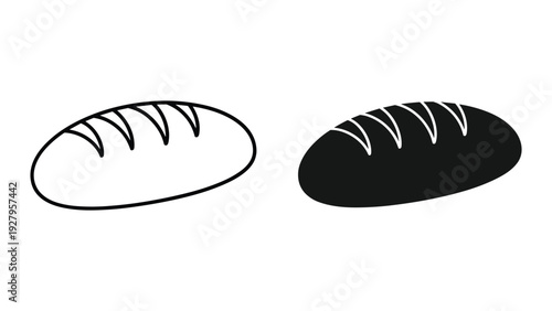 Line Art and Silhouette Loaf of Bread Icons