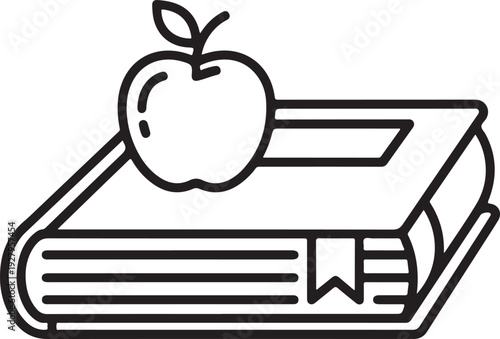 Education symbol featuring apple placed on top of book with bookmark representing academic learning teaching knowledge and healthy school habits for children development