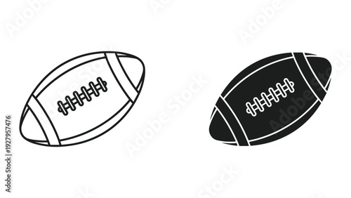 American Football Icon Set: Line Art and Silhouette Vector Illustrations