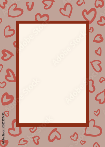 Heart pattern frame on a beige background with empty copy space for valentines, love, and romantic designs