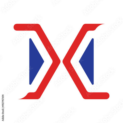 vector illustration of a red and blue-ribbon Logo x in the form of an acute angle triangle, red blue
