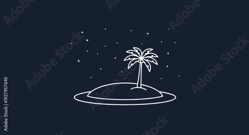 Palm Tree on Island at Night.