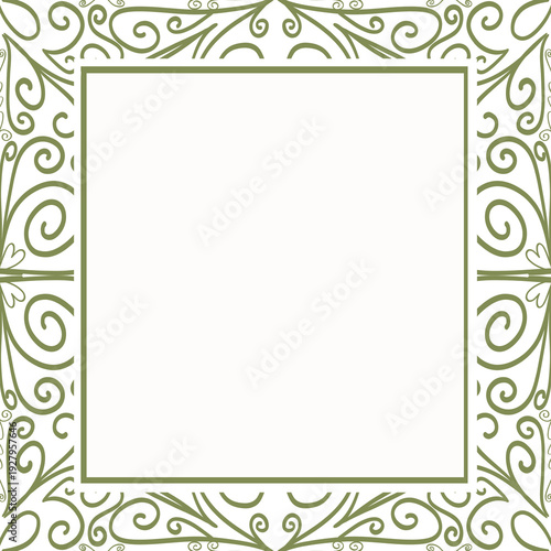 Decorative green scroll border creating an ornate blank frame, perfect for invitations, certificates, or text layout