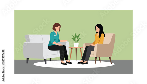 Therapist and client in comfortable office setting discussing mental health