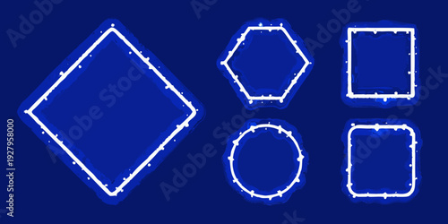 Geometric shapes with white outlines displayed against a deep blue background