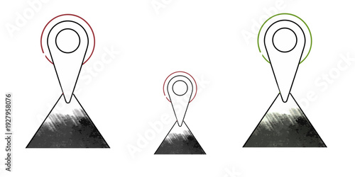 Navigation Pinpoint Icons: Illustration of location markers, symbolizing precision and direction for travel, adventure, and destination.