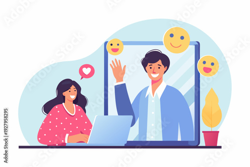 People connecting through video call on a laptop showing happiness