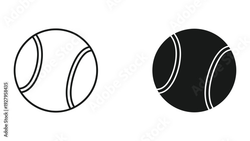Tennis Ball Icons: Outline and Silhouette Set - Vector Sports Equipment Graphics