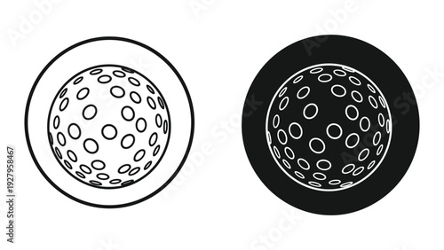 Golf Ball Icon Set: Line Art and Silhouette Illustrations of a Dimpled Sphere