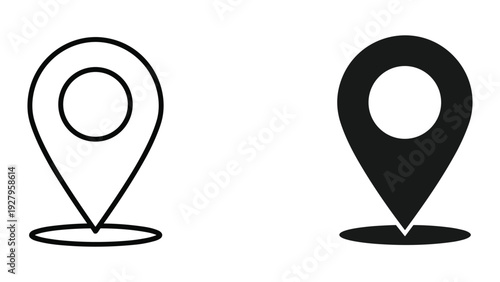 Location Pin Icons - Outline and Solid Fill, Set of Two Map Markers