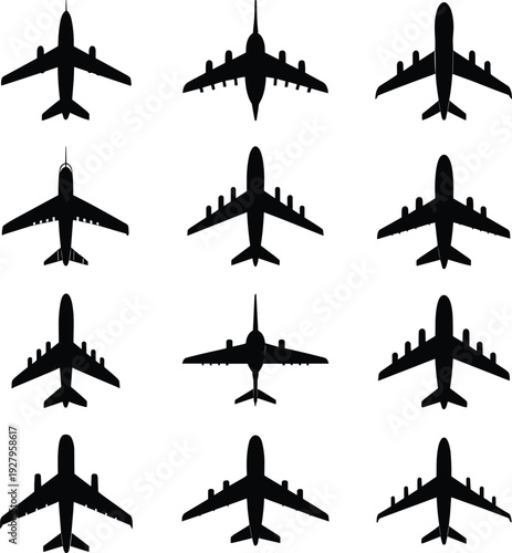 Vector, Illustration, Set, of, Airplane, Silhouettes, for, Aviation, Identity, Branding, Travel, Logistics, Aerospace, Engineering, and, Professional, Graphic, 